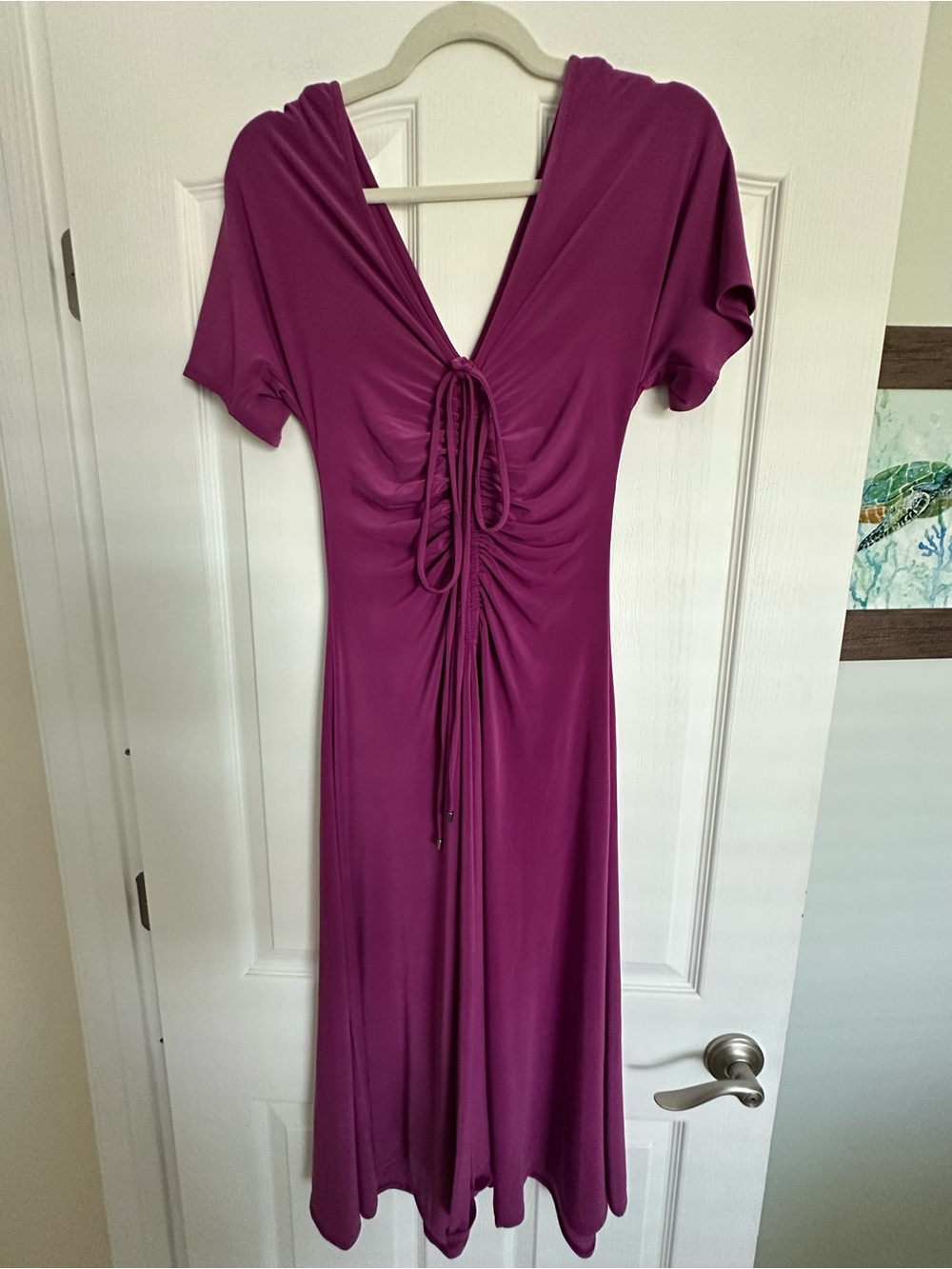 White House Black Market Magenta Ruched Front Midi Dress Brand New!